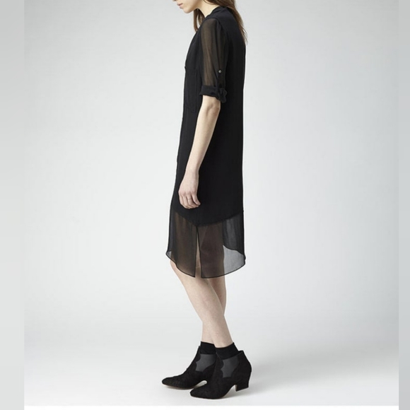 Helmut Lang Black Ghost Silk Chiffon Sheer Asymmetrical Shirt Dress M - Picture 3 of 4
